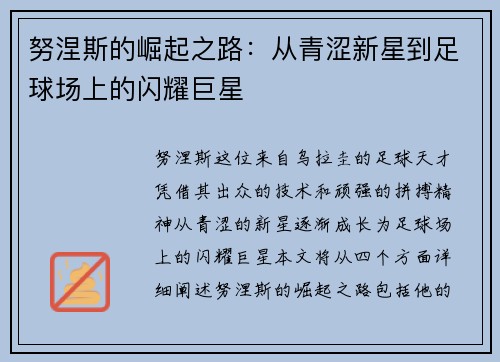 努涅斯的崛起之路：从青涩新星到足球场上的闪耀巨星