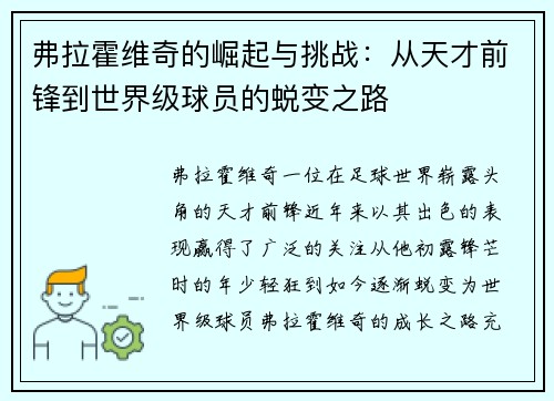 弗拉霍维奇的崛起与挑战：从天才前锋到世界级球员的蜕变之路
